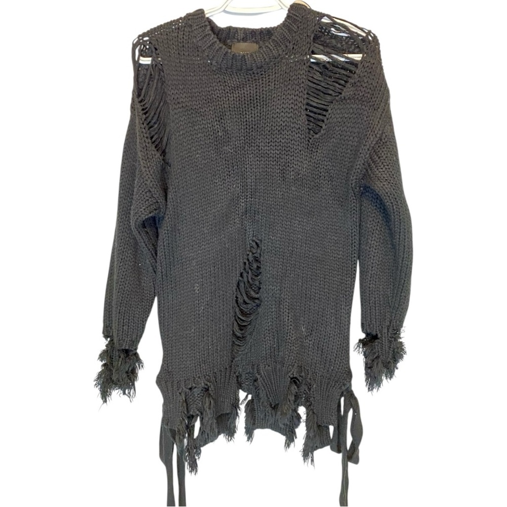 OLIA ZAVOZINA Charcoal Distressed Sweater